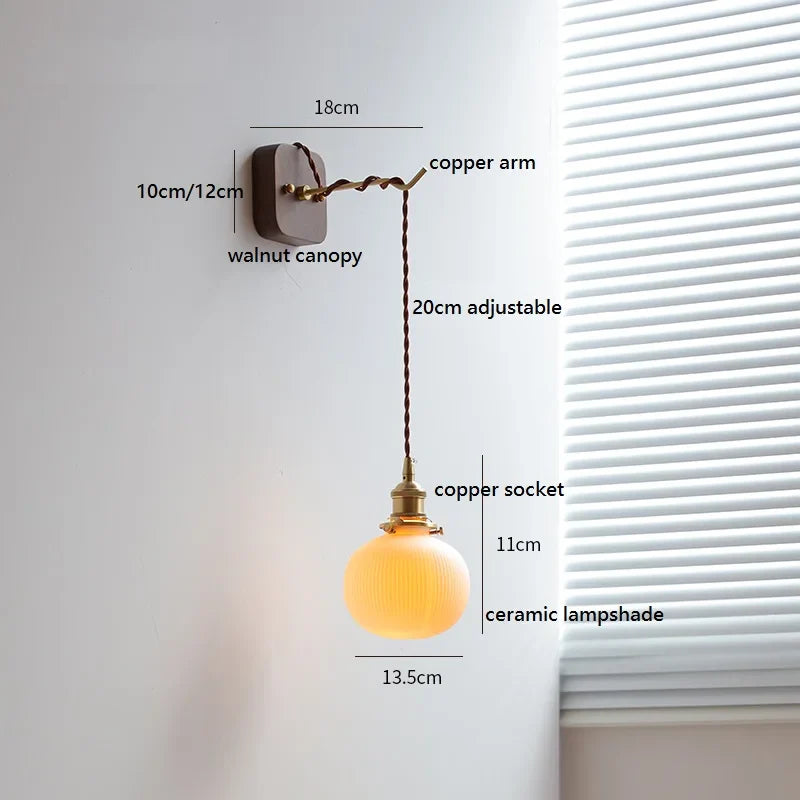Afralia™ Ceramic Ball LED Wall Lights with Pull Chain Switch for Bedroom Bathroom