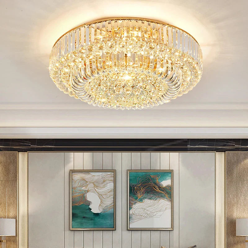 Afralia™ Large Crystal Ceiling Chandelier: Luxury Gold LED Round Ceiling Lights