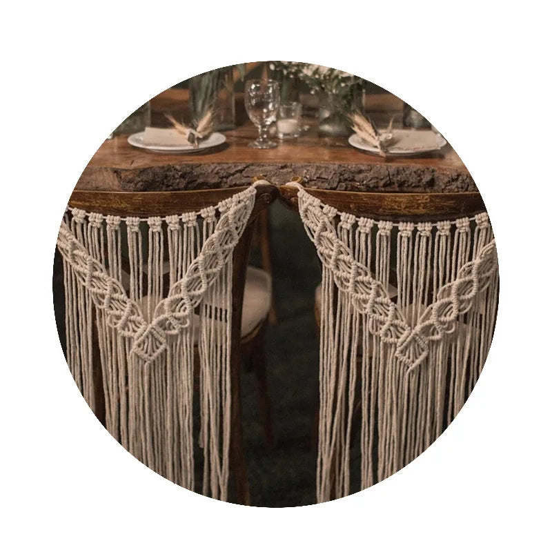 Afralia™ Hand-woven Macrame Wedding Chair Back Tapestry Decor for Mr & Mrs