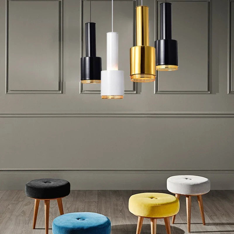 Afralia™ Metal LED Pendant Light for Bedroom Living Room, Black/White/Gold Hanging Lamp