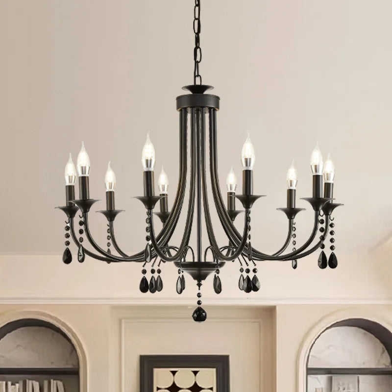 Afralia™ Black Metal Crystal Chandelier: Artistic LED Lighting for Home Decor