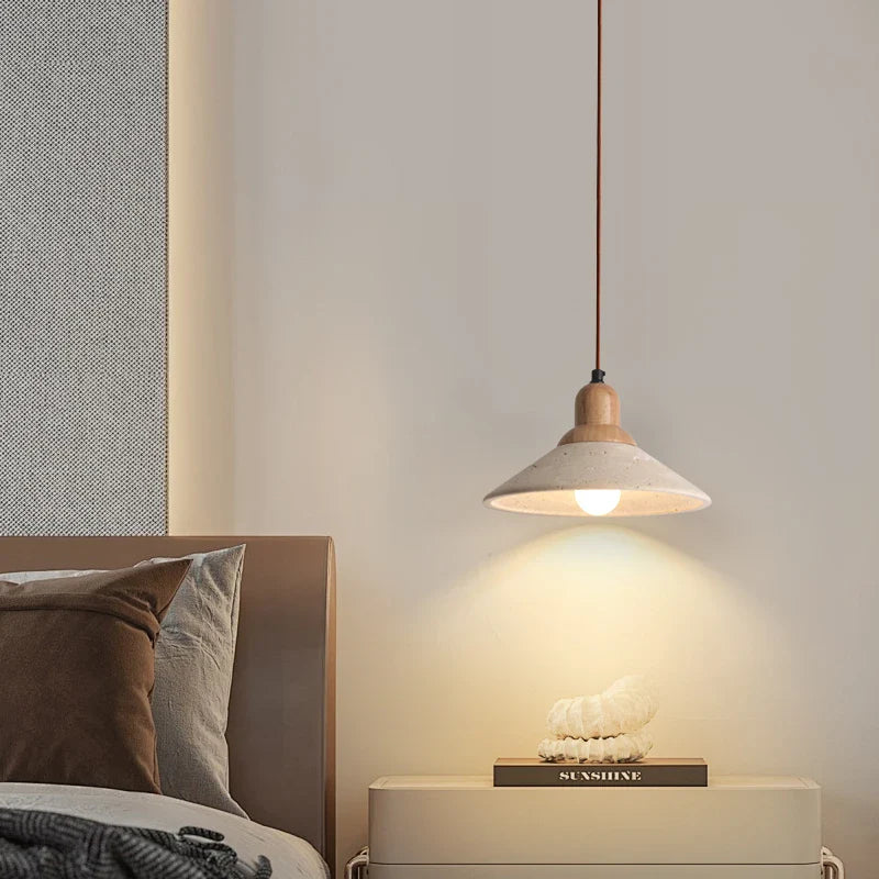 Afralia™ LED Wood Canopy Pendant Lights Yellow Travertine Stone Hanging Lamp