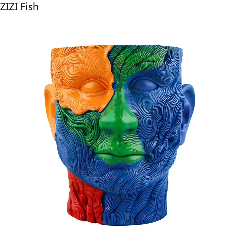 Afralia™ Colorful Human Portrait Vase Desk Decoration with Artificial Flowers