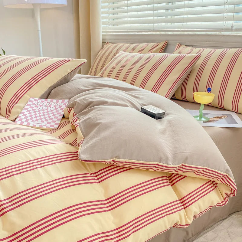 Afralia™ Cartoon Heart Floral Print Duvet Set with Bed Sheet & Pillowcases