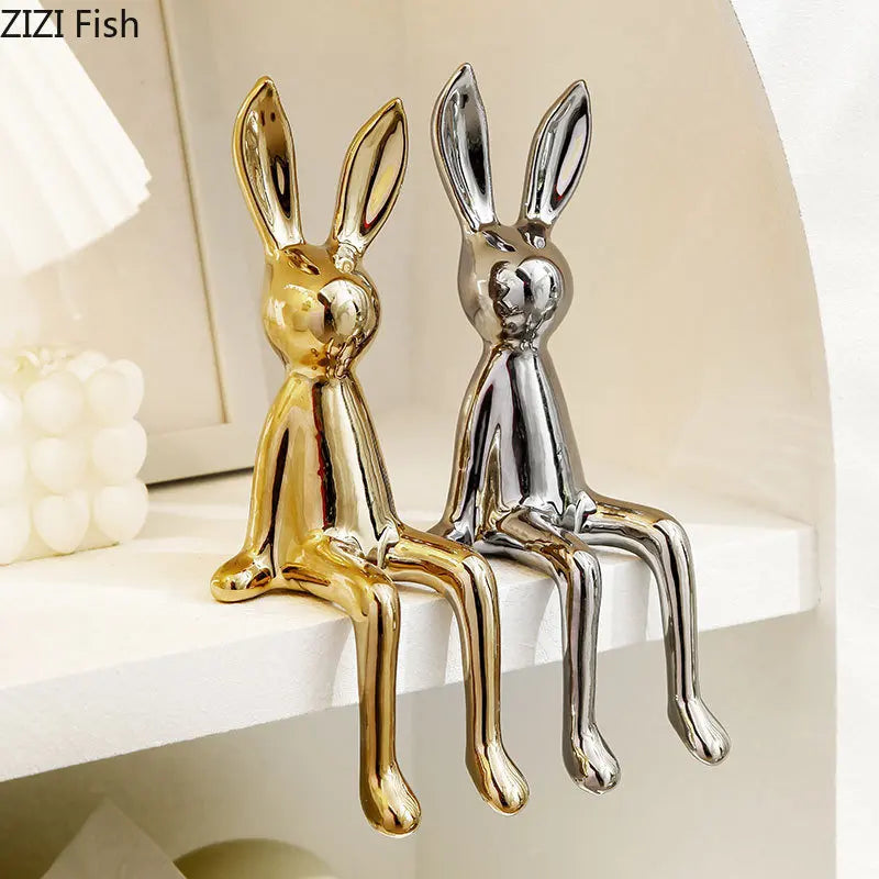 Afralia™ Rabbit Ceramic Sculpture Abstract Animal Ornaments Modern Artwork Aesthetic Decor