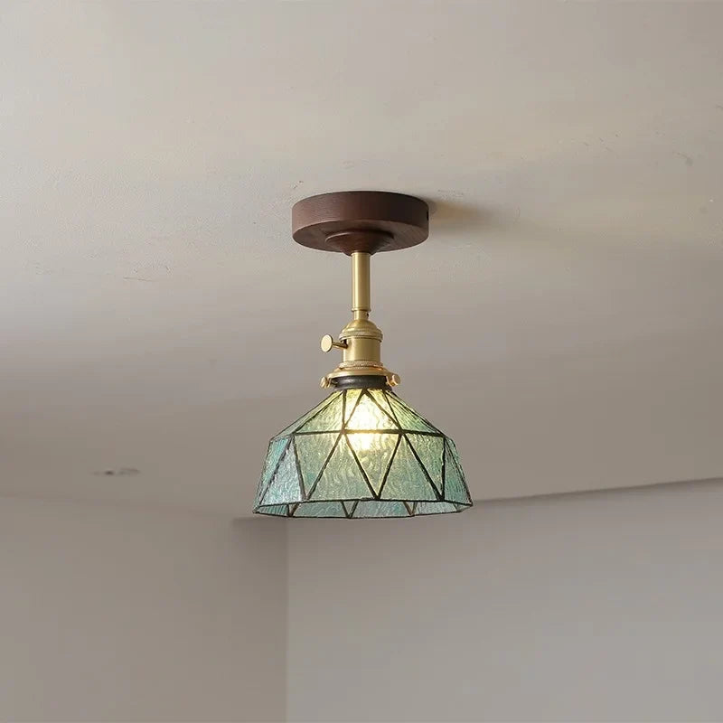 Afralia™ Amber Glass LED Ceiling Light Modern Wood Canopy Kids Room Fixture