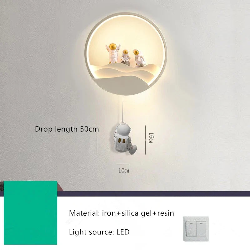 Afralia™ Astronaut Moon LED Wall Lamp for Children's Room, Living Room, Bedroom, and Corridor