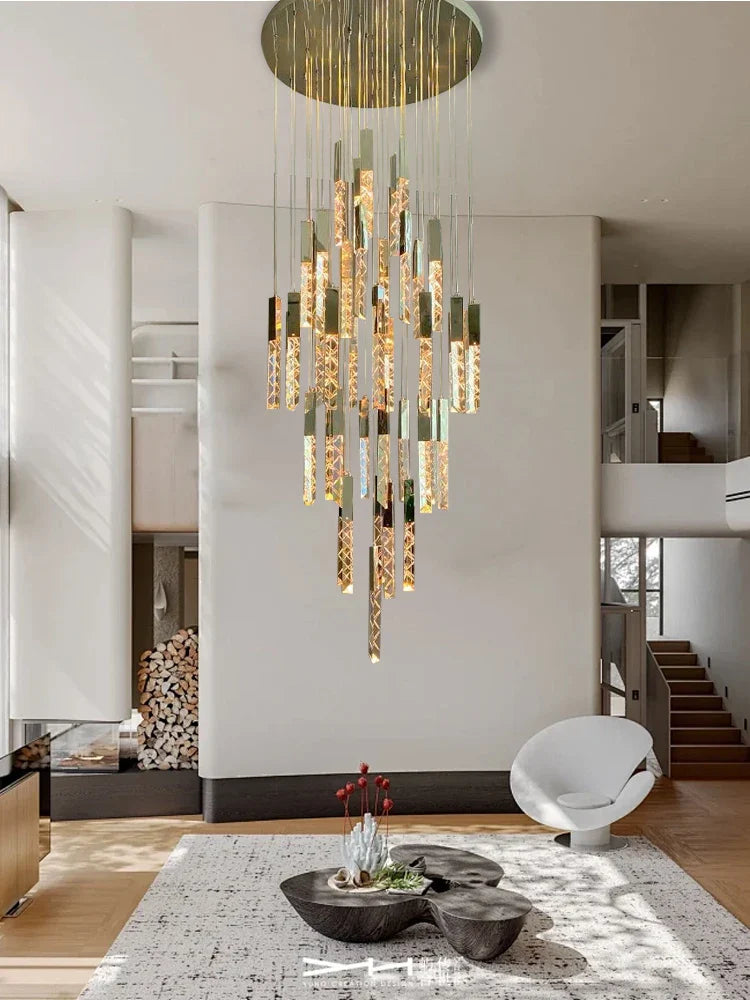 Afralia™ Crystal Pendant Lights for Living Room, Elegant Dimmable Long Lamparas De Techo
