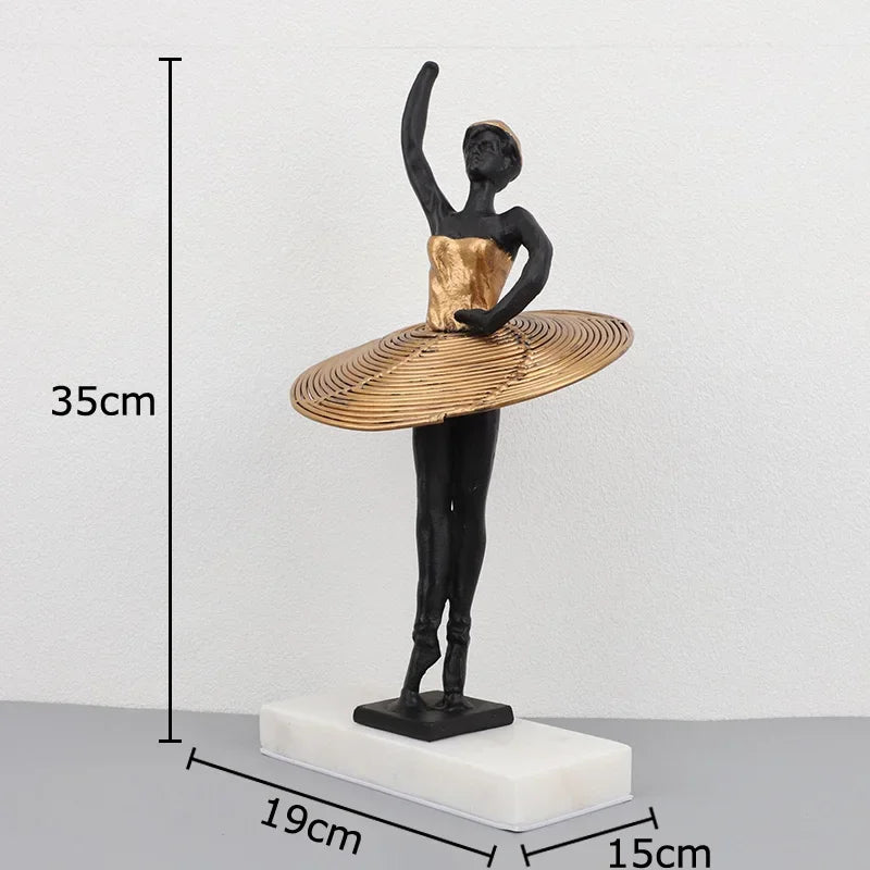 Afralia™ Golden Ballerina Sculpture Desk Ornament Aesthetic Room Decor Figure