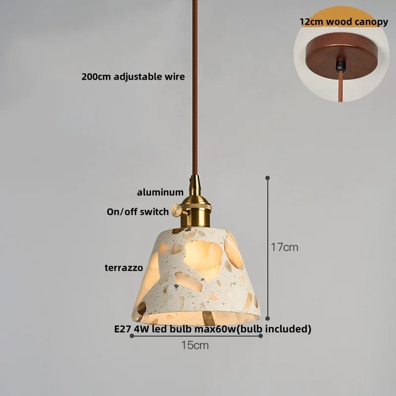 Afralia™ Terrazzo Stone LED Pendant Light Fixture Copper Socket for Modern Home Decor