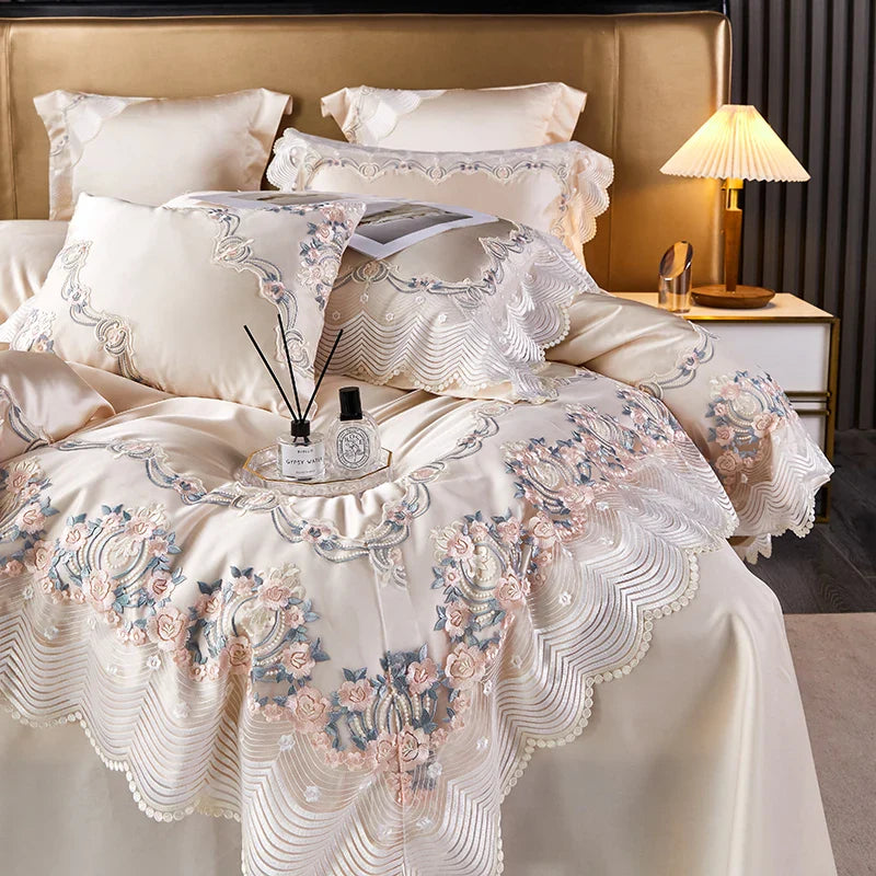 Afralia™ Lace Silk Cotton Luxury French Wedding Bedding Set for Chic Princess Bedrooms