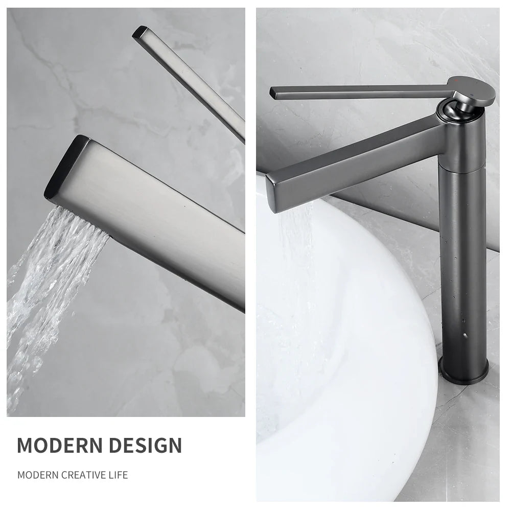 Afralia™ Brass Deck Mounted Basin Faucet Single Handle Hot Cold Mixer for Bathroom Sink