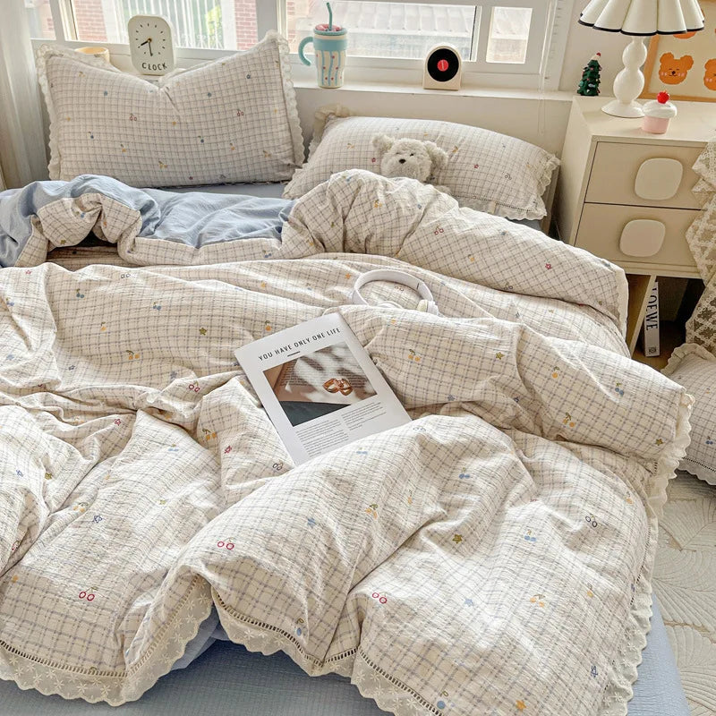 Afralia™ Hollow Lace Summer Quilt Set - Skin-Friendly Duvet Cover Kit - Flower Print Bedding