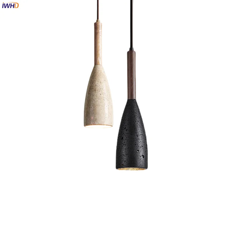Afralia™ Wood Stone LED Hanging Lamp Modern Pendant Lighting for Living Room