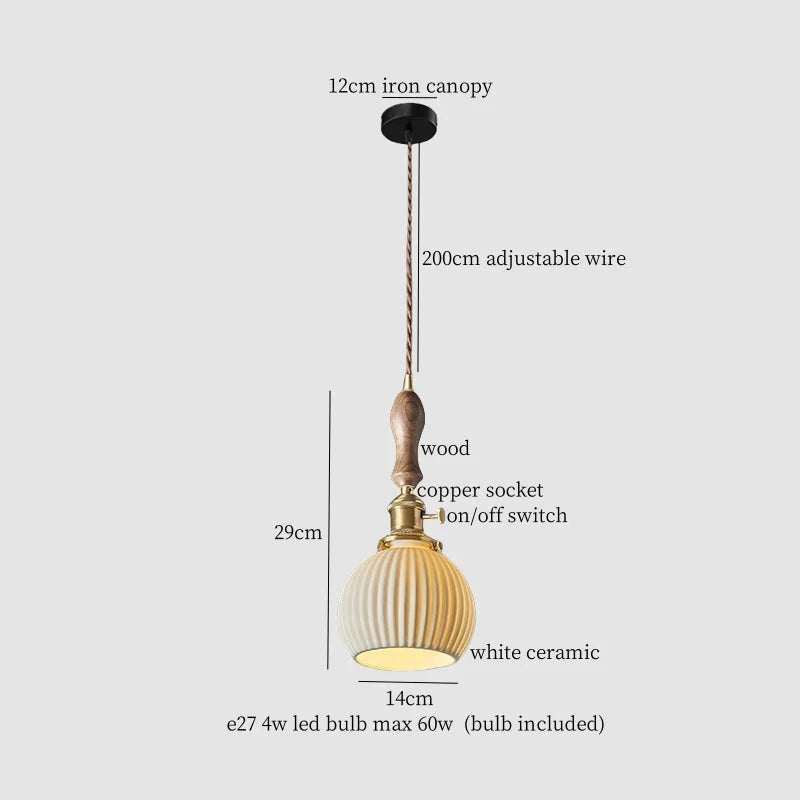 Afralia™ White Ceramic Brass LED Pendant Light - Vintage Japanese Hanglamp