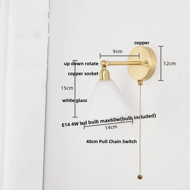 Afralia™ Clear Glass LED Wall Lights Pull Chain Switch Modern Bedside Lamp