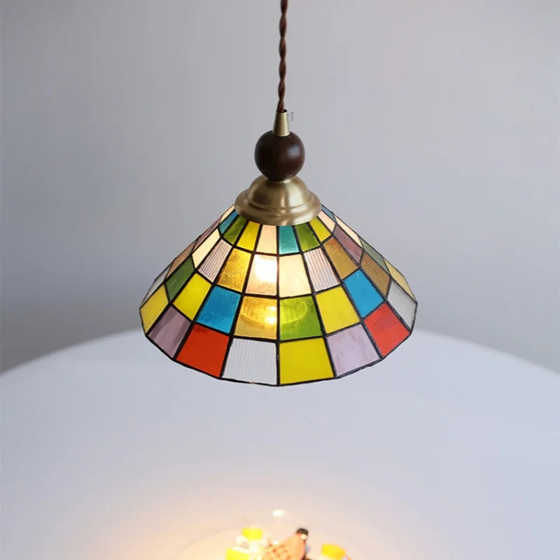 Afralia™ Walnut Wood LED Pendant Lights Colorful Glass Modern Kitchen Luminaira