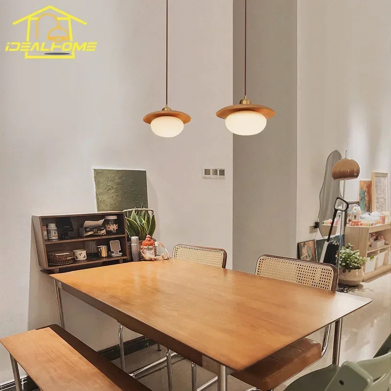 Afralia™ Vintage Black/Walnut Wood Copper Pendant Lights LED E27 Hanging Lamp