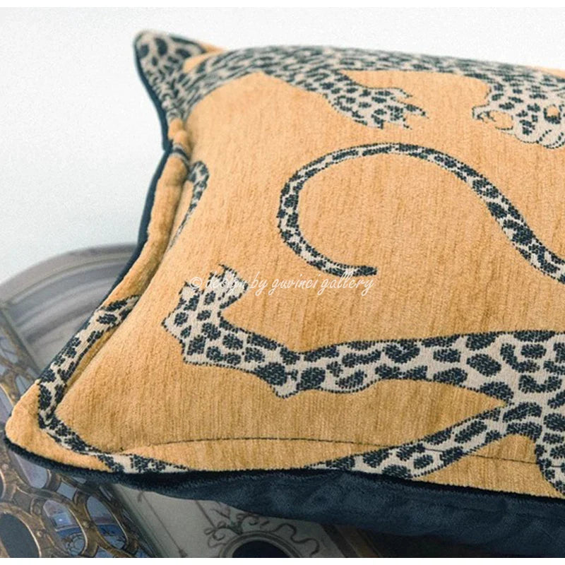 Afralia™ Wild Luxury Leopard Jacquard Cushion Cover Throw Pillow Case Black Gold