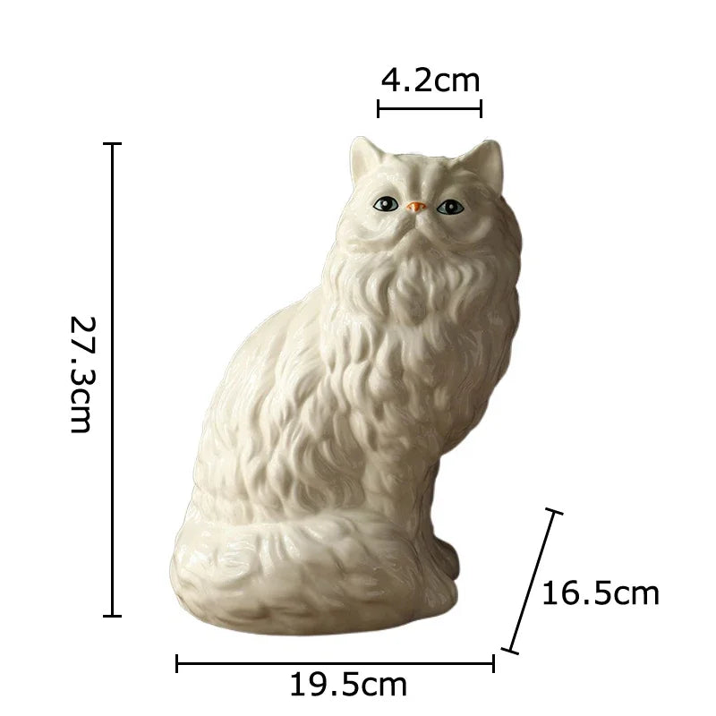 Afralia™ Ceramic White Cat Vase for Desk Decor and Artificial Flowers Arrangement