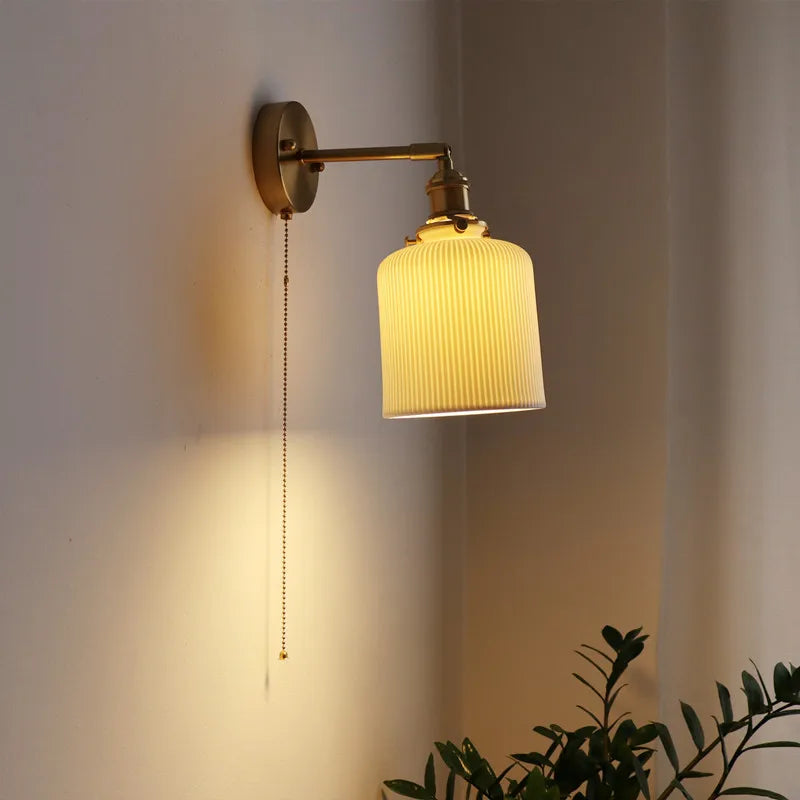 Afralia™ Ceramic LED Wall Sconce Pull Chain Switch for Dining Bedroom Bathroom Mirror