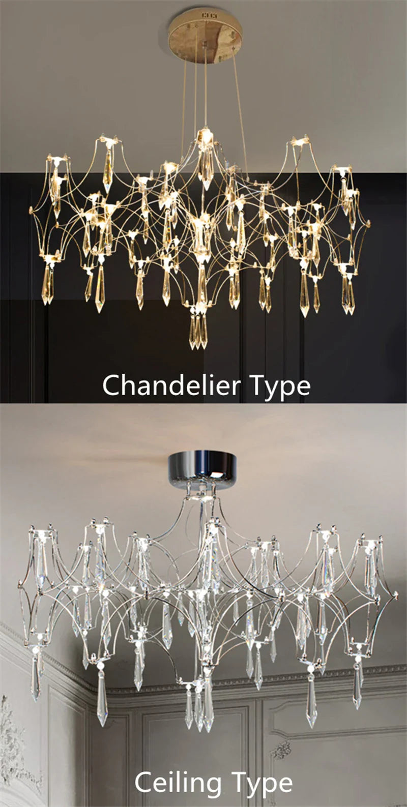 Afralia™ Starry Crystal Chandelier: Modern Luxury LED Firefly Ceiling Chandelier for Villa Living Room