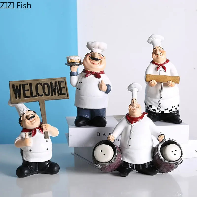Afralia™ Bearded Chef Resin Figure Sculpture Modern Kitchen Desk Decor Ornaments