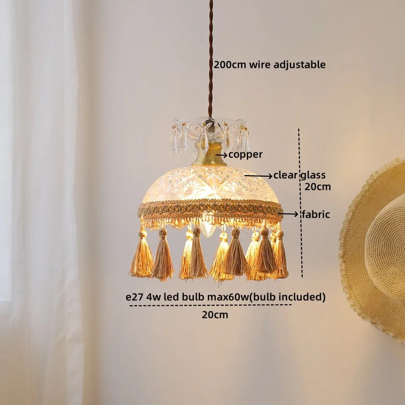 Afralia™ Glass Tassels LED Pendant Lights for Living Dining Bedroom, Retro Style Luminaires