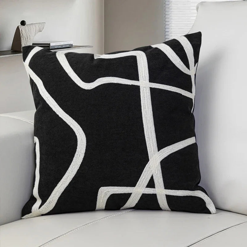 Afralia™ Geometric Line Embroidered Suede Pillowcase for Sofa Bed Living Room