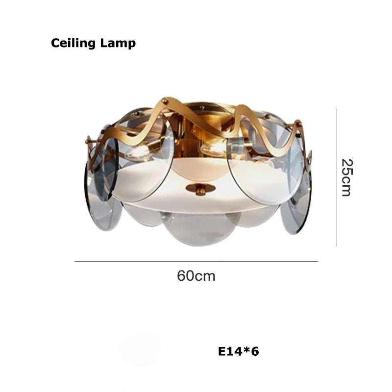 Afralia™ Nordic Gold Iron Pendant Light Disc Chandelier Luxury Glass for Living Room