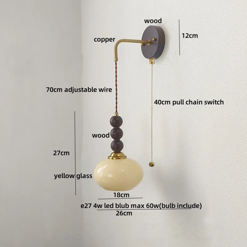 Afralia™ Wood Glass Globe LED Wall Light Fixture Modern Nordic Bathroom Mirror Light