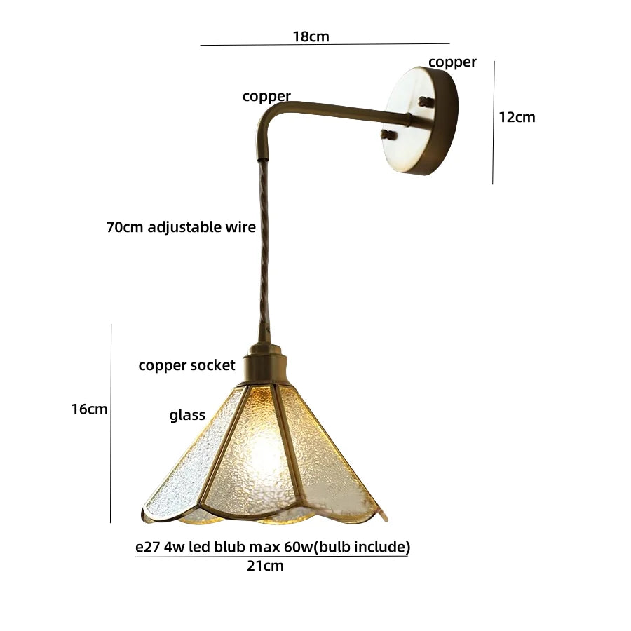 Afralia™ Tiffany Glass LED Wall Sconce with Copper Socket and Pull Chain Switch