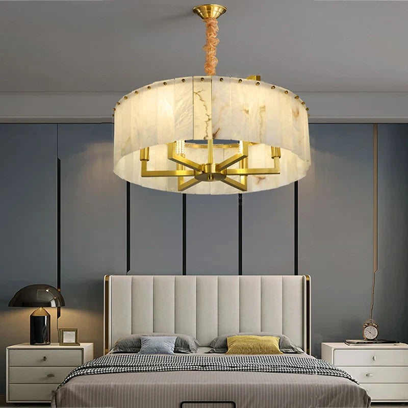 Afralia™ Marble Copper Ceiling Pendant Lights Modern LED Stone Hanging Lamps