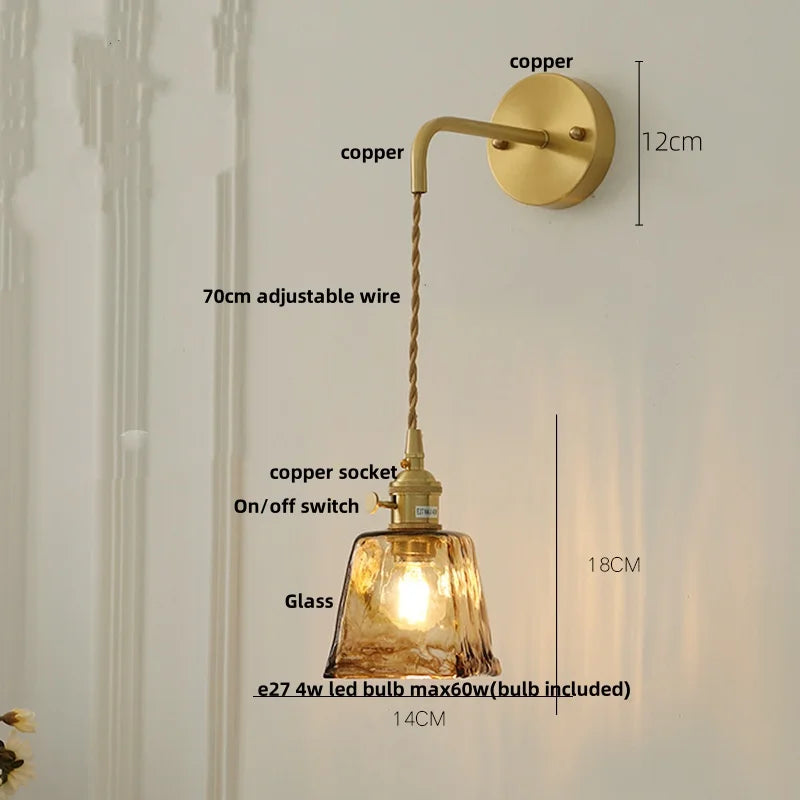 Afralia™ Amber Vintage LED Wall Light Fixture Up Down Rotate Pull Chain Switch