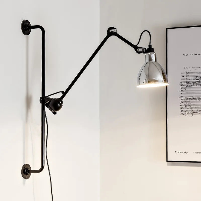 Afralia™ Retro Adjustable Wall Lamp with Rotatable Long Arm and Plug Switch