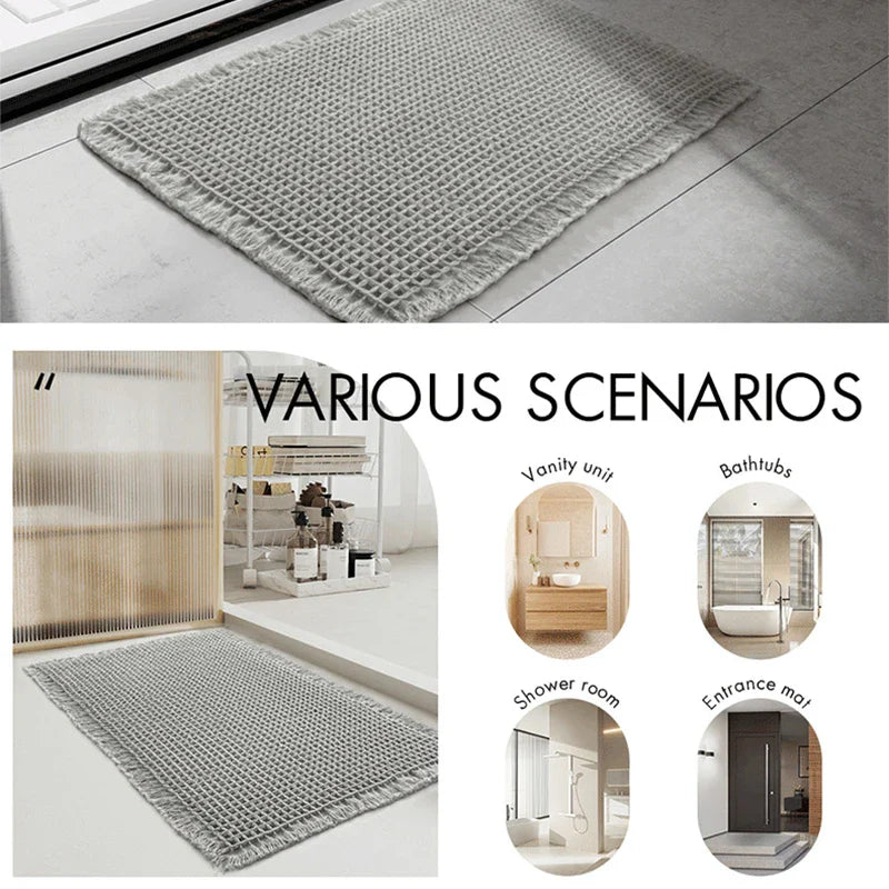 Afralia™ Soft Microfiber Waffle Bath Mat with Tassels, Anti-Slip, Absorbent Rug
