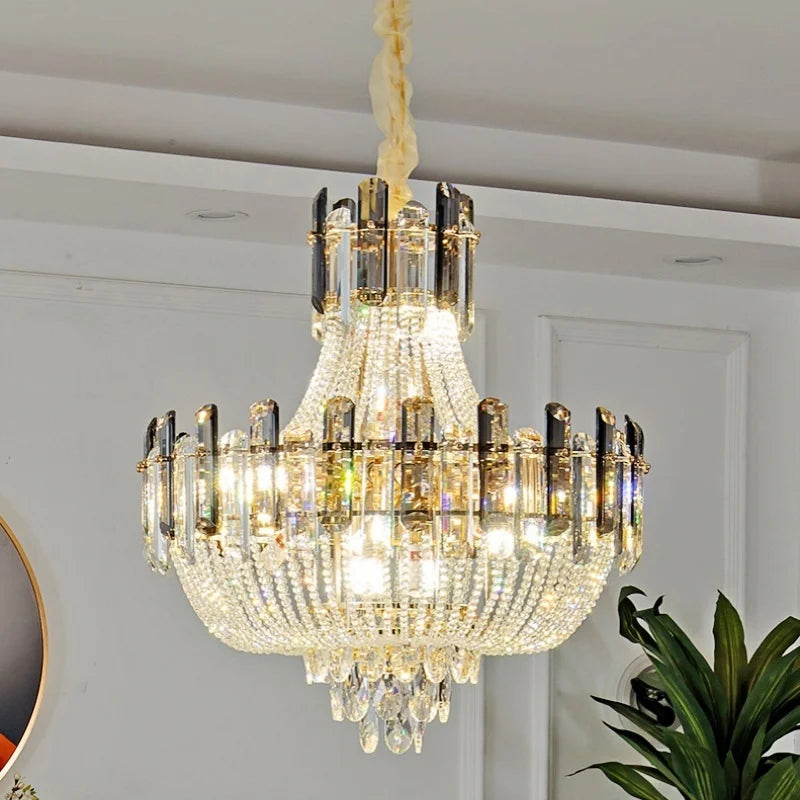 Afralia™ Light Luxury Crystal Ceiling Chandelier in Amber & Smoky Grey, LED Elegant Lustre