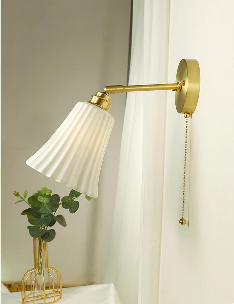 Afralia™ Retro Brass Wall Sconce - Luxury Bedroom Ceramic Wall Light