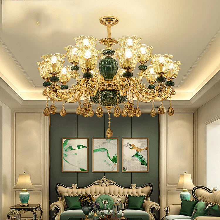 Afralia™ LED Crystal Ceramic Retro Ceiling Chandelier European Style Luxury Lamp