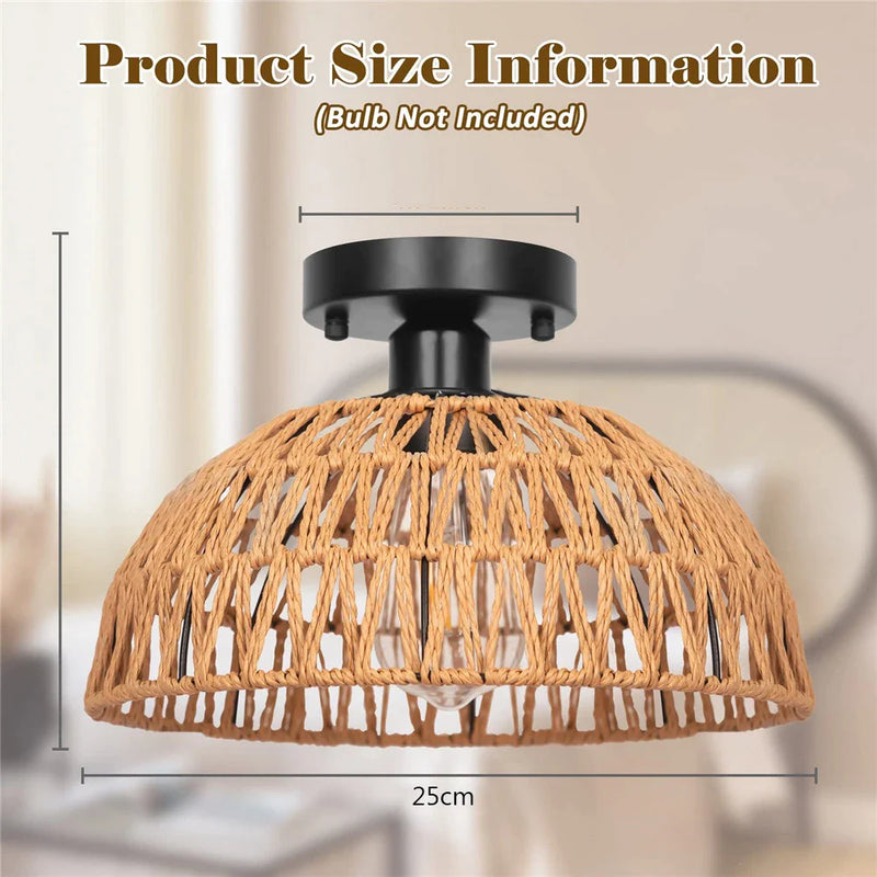 Afralia™ Rustic Woven Basket Ceiling Light for Living Room Bedroom Kitchen Island