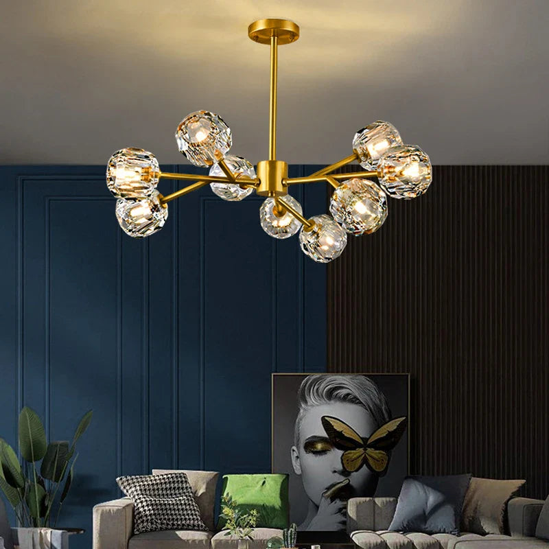 Nordic Crystal Chandelier by Afralia™ - Golden Pendant Lighting Fixture for Living Room