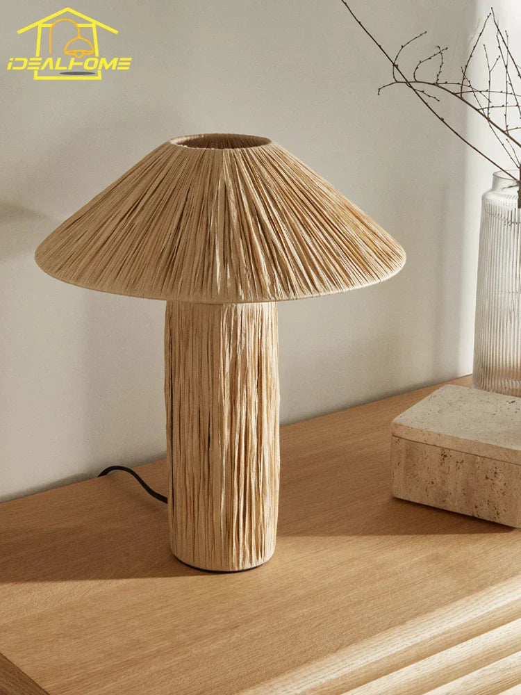 Afralia™ Vintage Raffia Table Lamp LED E27 Desk Light for Bedroom Living Room