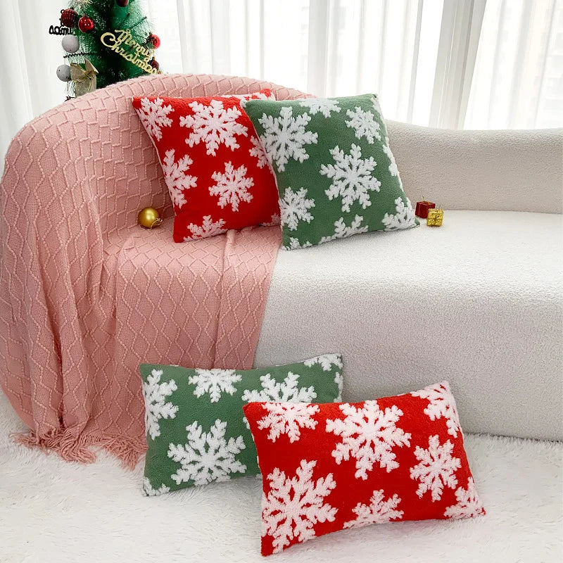 Afralia™ Soft Snowflakes Cushion Cover for Christmas, Red Green Fluffy Pillow Cover