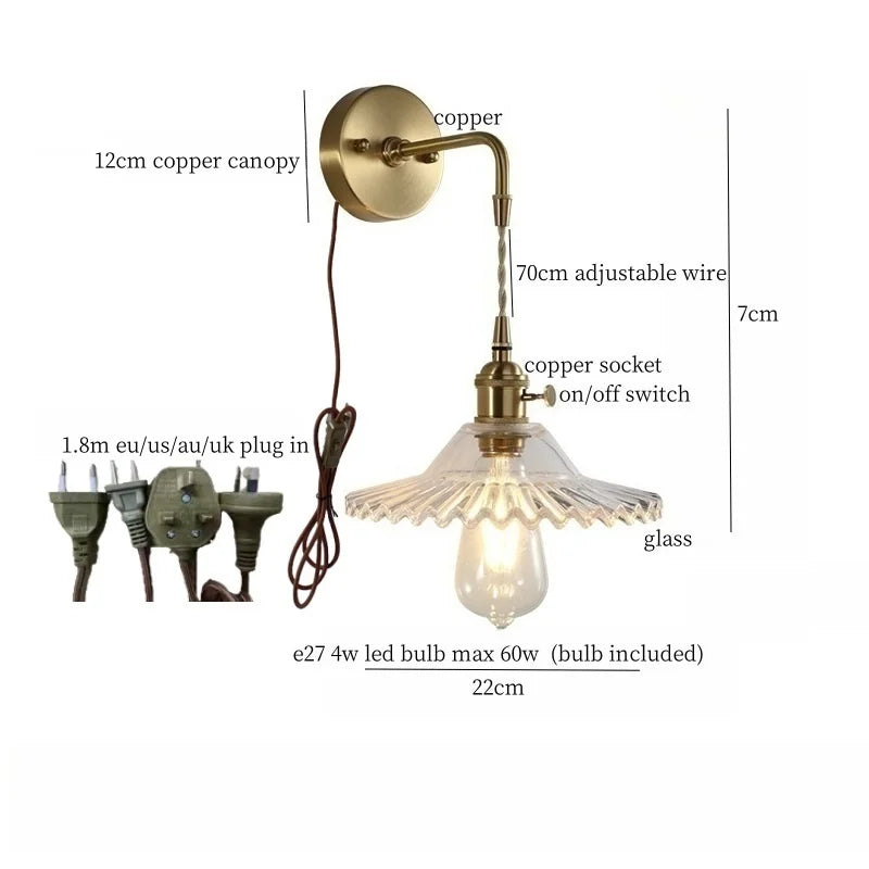 Afralia™ Brass Glass LED Wall Sconce Light for Living Room, Bedroom, Bathroom