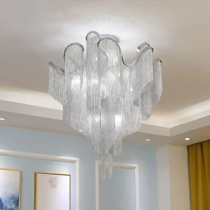 Afralia™ LED Flower Tassels Ceiling Chandelier for Living Room, Staircase - Elegant Villa Pendant Light