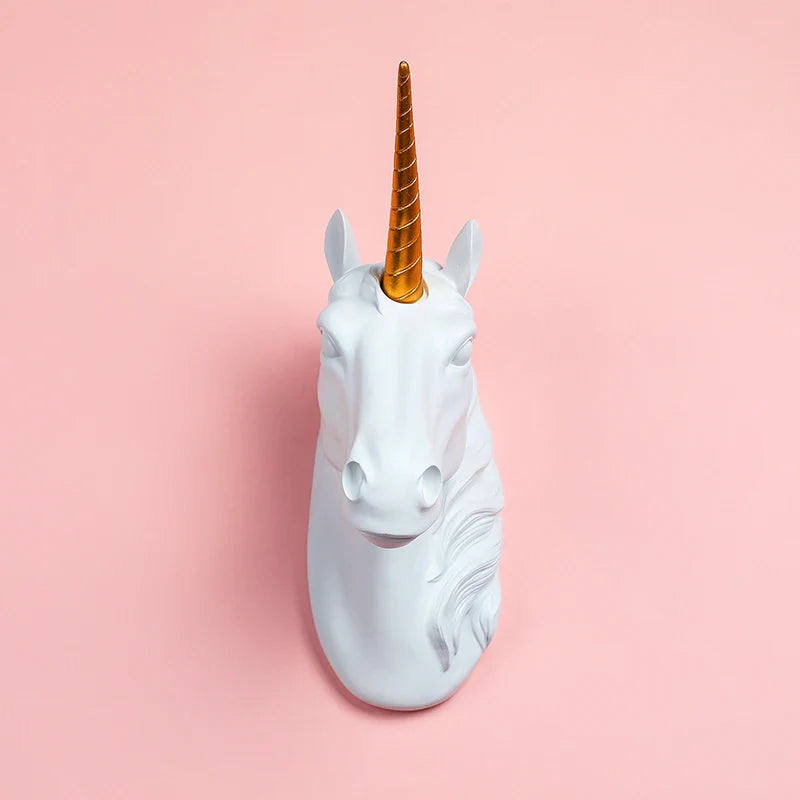 Afralia™ Unicorn Head Wall Mount Decorative Resin Animal Shaped Holder Hook Statuette