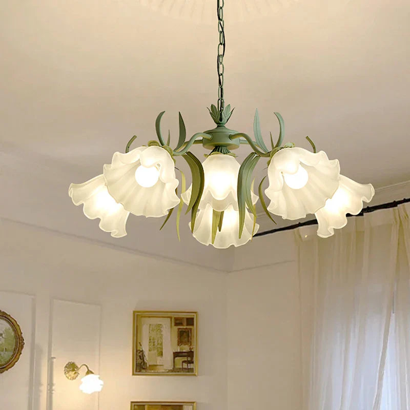 Afralia™ Nordic Green Flower Chandelier: Elegant Floral Ceiling Light for Home & Restaurant