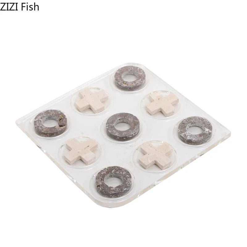 Afralia™ Acrylic Tic-Tac-Toe Chessboard Set - Geometric Art Desk Decoration with Casual Chess Pieces