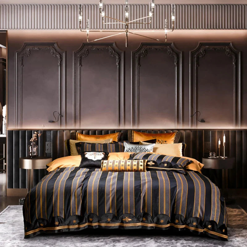 Afralia™ Burgundy Red Luxury Jacquard Egyptian Cotton 5Pcs Bedding Set