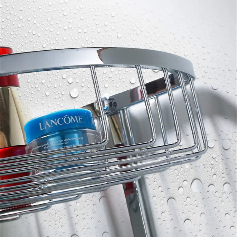 Afralia™ Stainless Steel Corner Bathroom Shelf Shower Caddy Rack - Chrome Finish